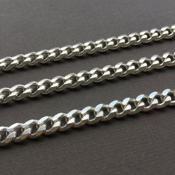 7mm Mens Curb Cuban Link Chain Necklace Pendant 925 Sterling Silver 56GR 28 Inch