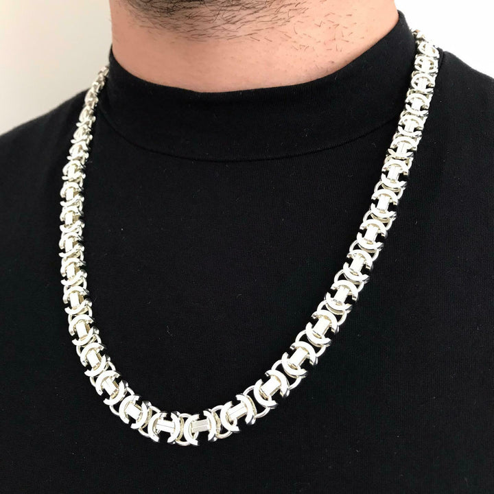 26 inch 11mm Mens Flat Byzantine Chain Necklace 925 Sterling Silver 126GR