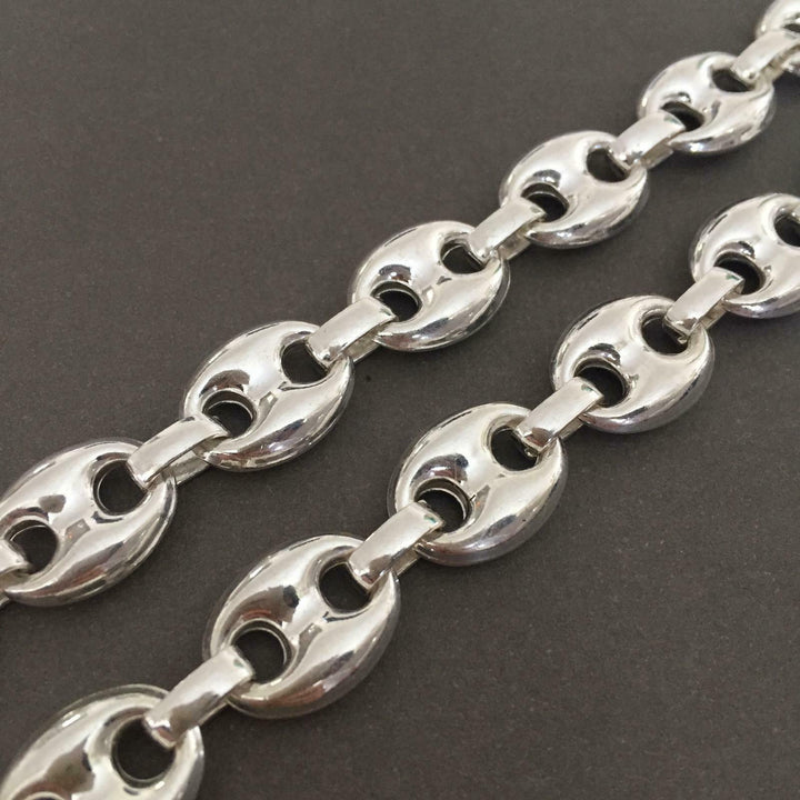 Mens Mariner Puffed Link Chain Necklaces 14mm 42GR 925 Silver Sterling 18 inch