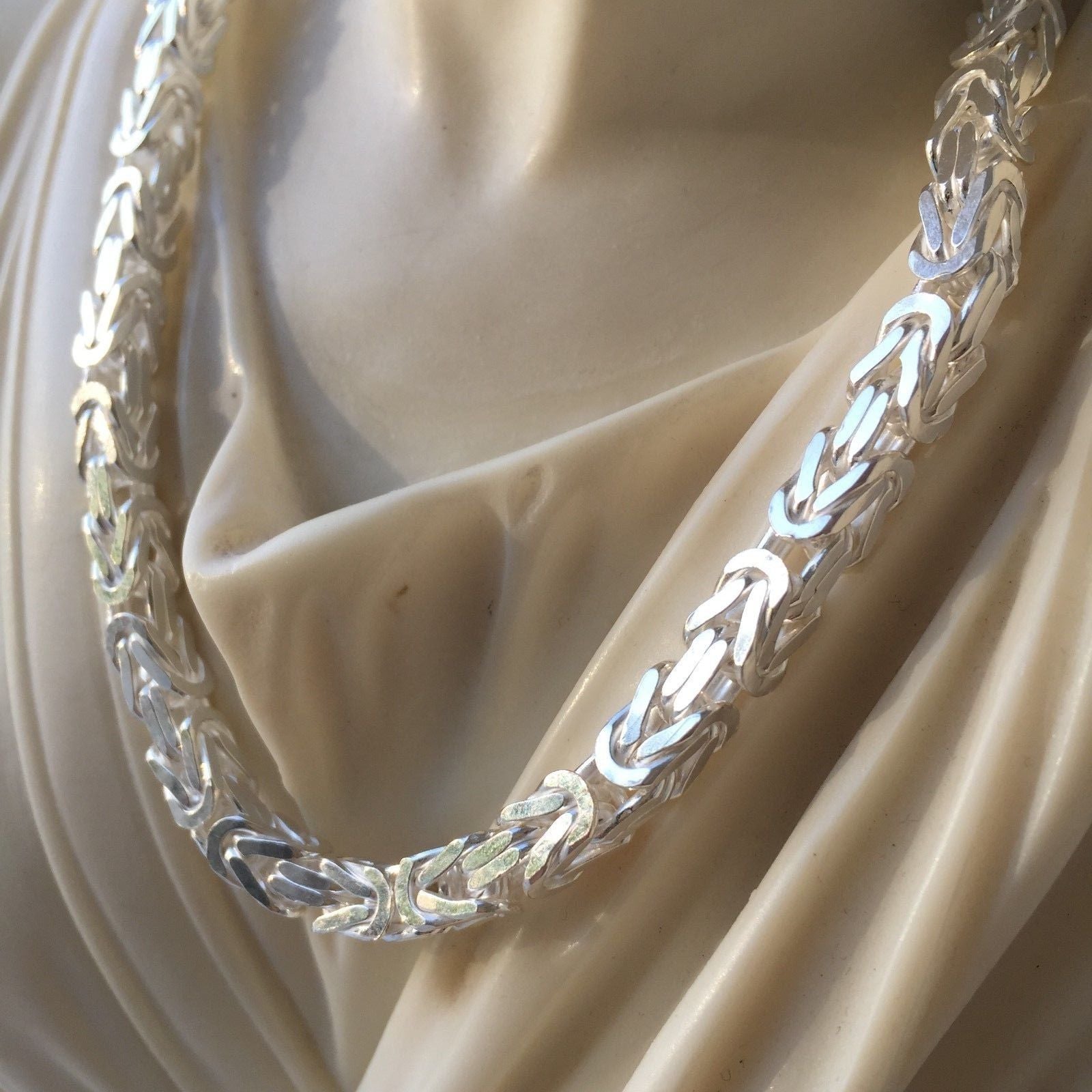 925 Sterling Silver Square Viking Byzantine Men Chain Necklace 5mm
