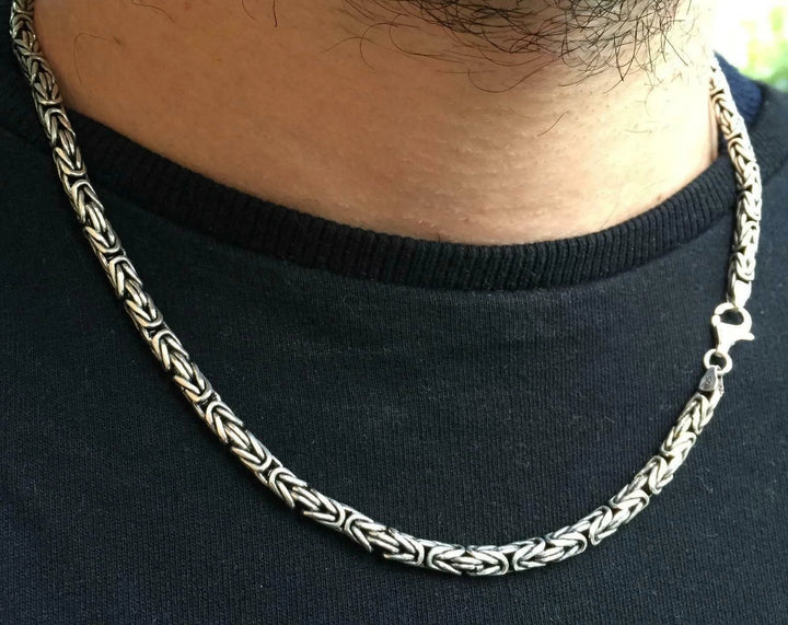 5mm Men Round Byzantine Necklace Chain 925 Sterling Silver 20 Inch 56GR