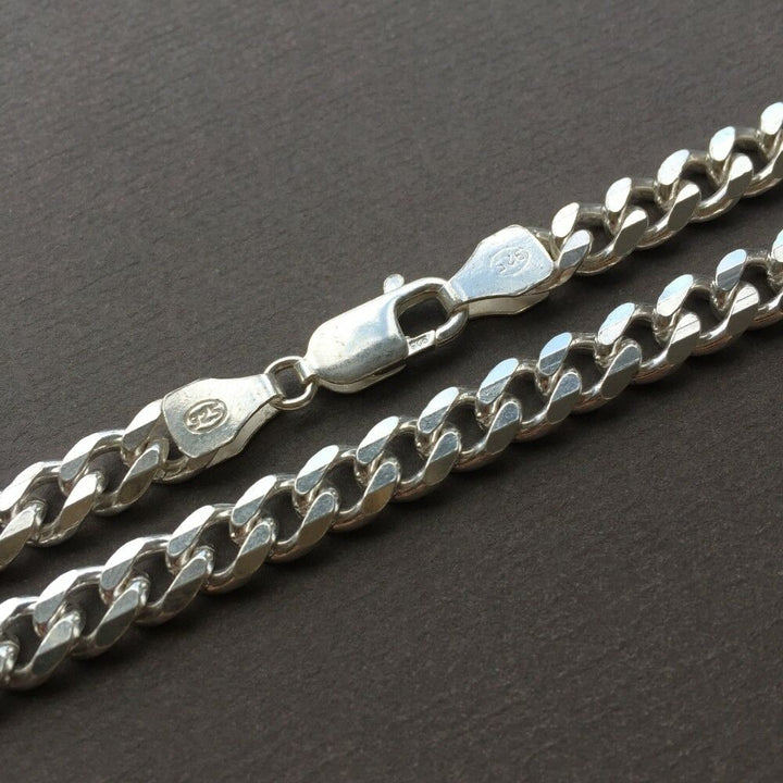 7mm Mens Curb Cuban Link Chain Necklace Pendant 925 Sterling Silver 56GR 28 Inch