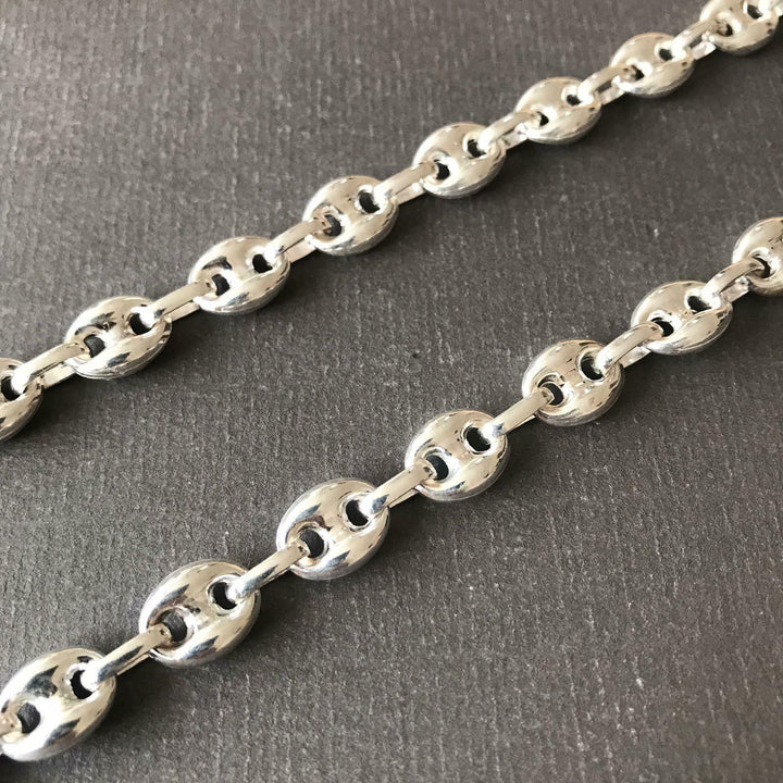 Mens Mariner Hollow Puffed Link Chain Necklace 925 Silver Sterling 8mm 37GR 26 inch