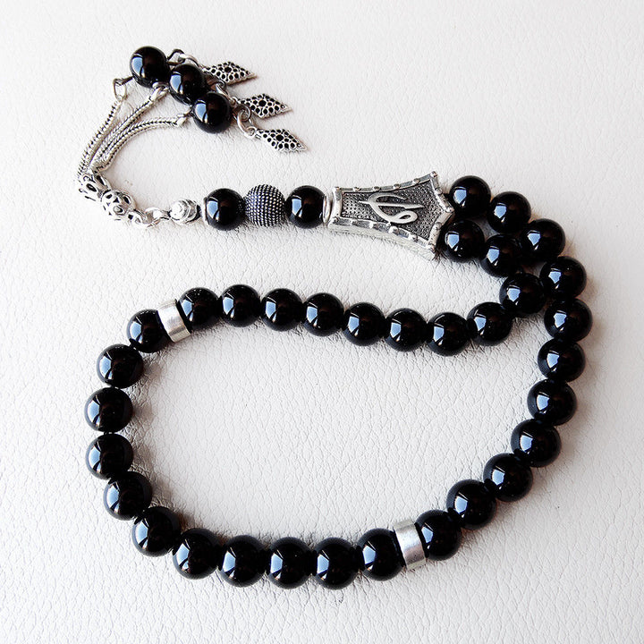 925 STERLING SILVER 33 Prayer Onyx Beads Muslim Tasbih Misbaha Rosary Islamic