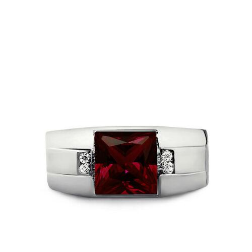 Solid 18K White Gold Red Ruby Jewelry 0.08ct Natural Diamond Ring
