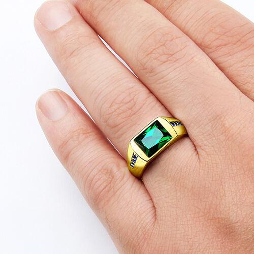 Men's Green EMERALD Ring in REAL 14k Yellow Fine Solid Gold