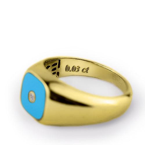 Classic Men's Ring with Earth Mined DIAMOND and Real TURQUOISE in SOLID 14K GOLD