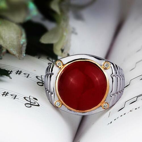 Sterling Silver Men's Ring with 4 NATURAL DIAMONDS and Red Agate | JFM