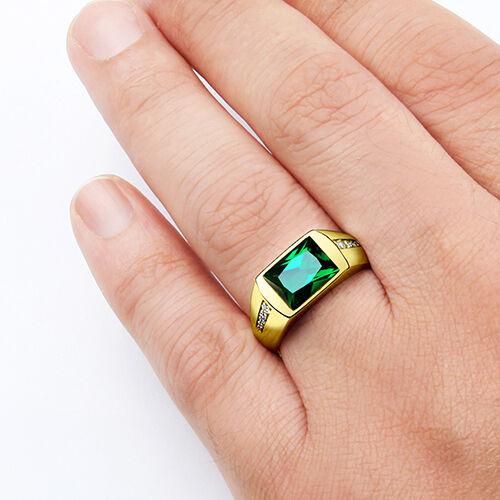 MEN'S SOLID 10K GOLD EMERALD RING 0.08 ctw Natural Diamonds Fine Ring for Man