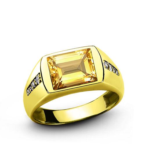 Pure 14K Yellow Fine Gold Men's Citrine Ring with Diamond Accents