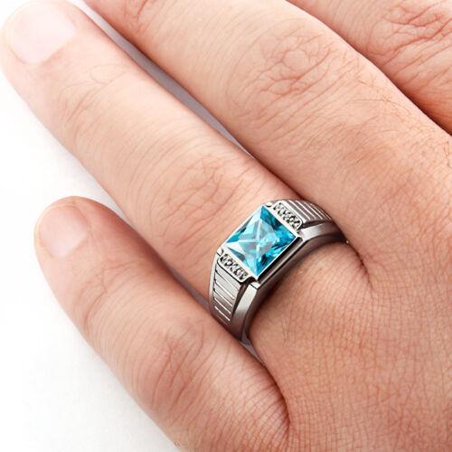 Men's 14K Solid White Fine Gold Statement Ring with Topaz and Diamond Accents