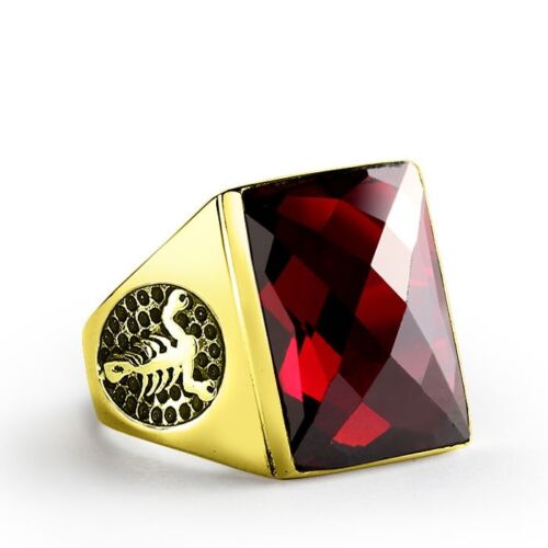 Scorpion Men's Ring in 14K SOLID YELLOW GOLD with Red Garnet Gemstone