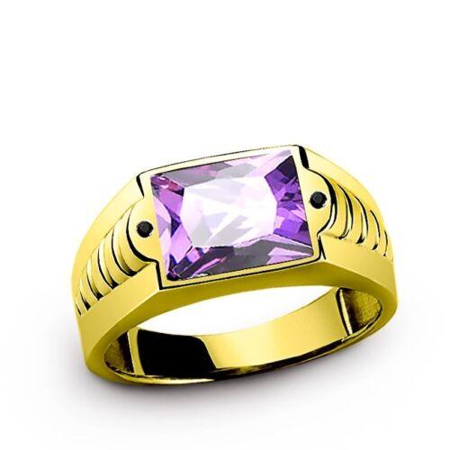 Men's Ring in Solid 10K Yellow Fine GOLD with Amethyst Gemstone
