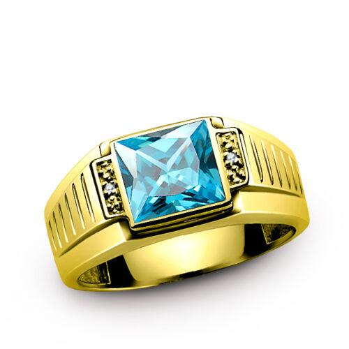 Men's 14K Solid White Fine Gold Statement Ring with Topaz and Diamond Accents