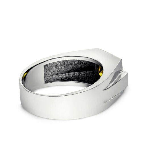 New Solid 18K White Gold Citrine Mens Ring 0.08ct Natural Diamonds Ring