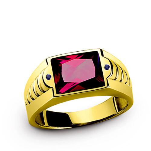 Mens Ring 14K Solid Fine Yellow Gold with Red RUBY and SAPPHIRE Accents Gemstone
