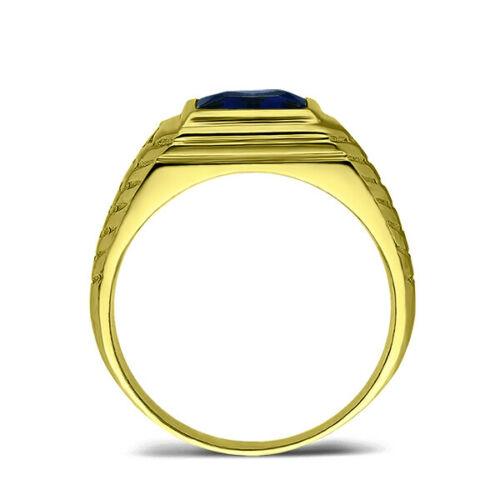 Men's Solid 18K Yellow Gold Blue Sapphire Ring 0.04ct Diamonds Fine Ring