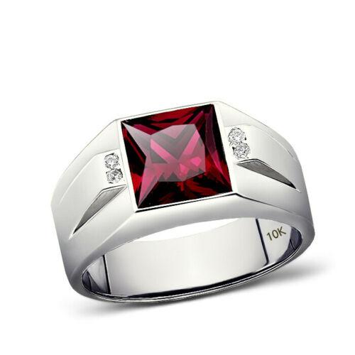 Men's Gemstone Ring with Diamond Accents in 10K Solid White Gold Ring