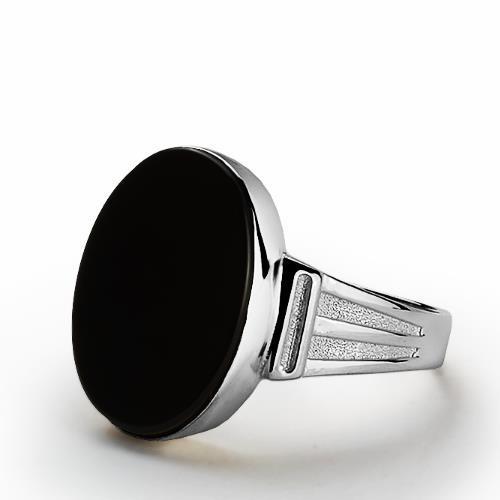 Natural Black ONYX in Solid 10k White Gold Genuine Gemstone Ring for Men