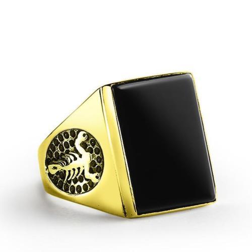 Scorpion Biker 18K SOLID GOLD Ring for Men with Natural Black Onyx Gemstone