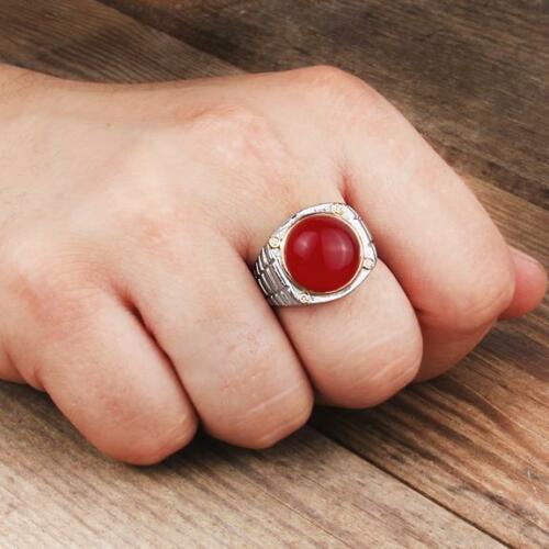 Sterling Silver Men's Ring with 4 NATURAL DIAMONDS and Red Agate | JFM