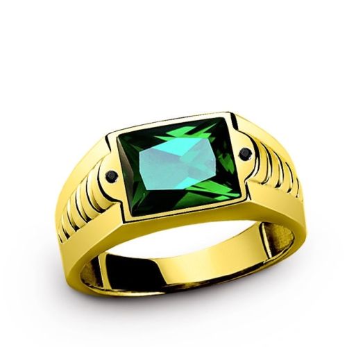 Men's Ring in Solid 10K Yellow Fine GOLD with EMERALD  Gemstone