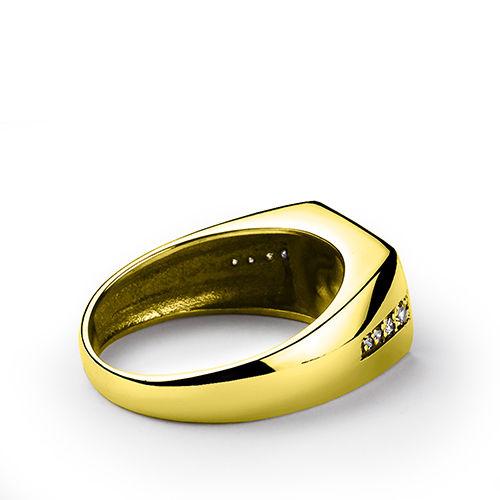 MEN'S SOLID 10K GOLD EMERALD RING 0.08 ctw Natural Diamonds Fine Ring for Man