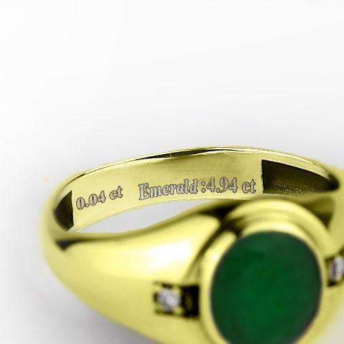 Men's Green EMERALD Ring with 2 DIAMONDS 14k Gold Plated on Solid Silver